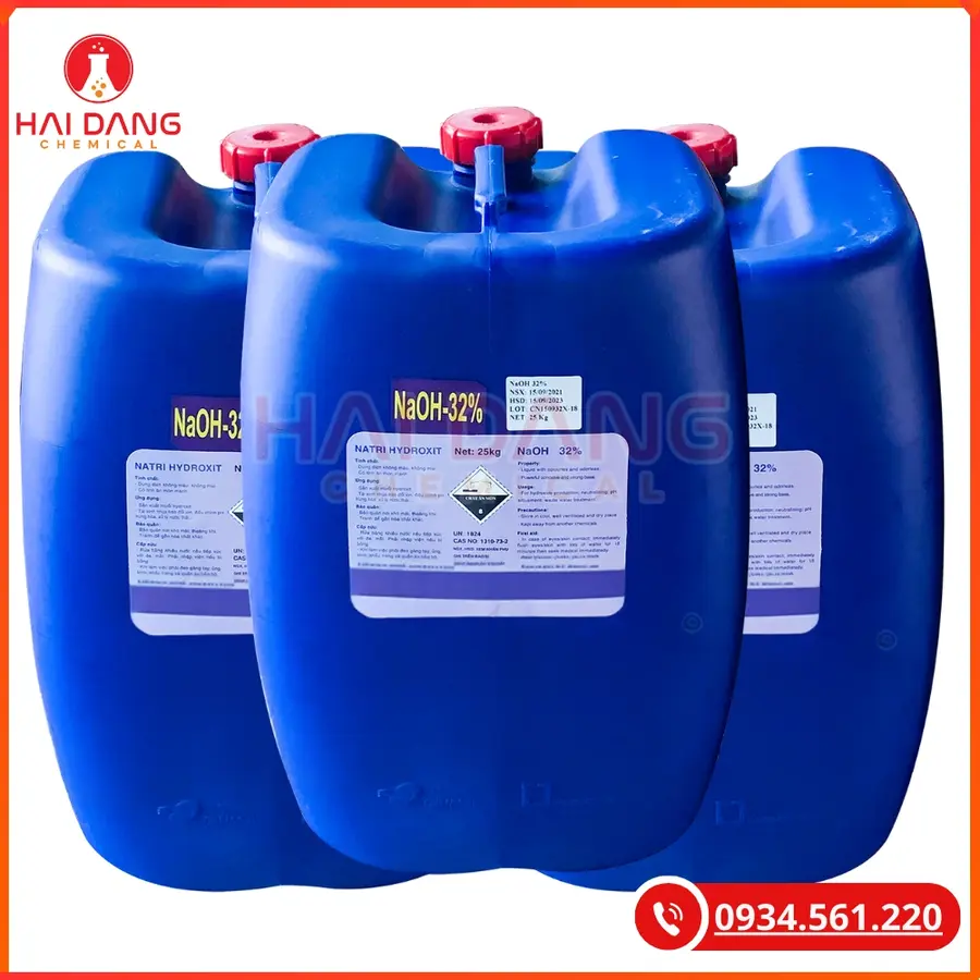 Xút Lỏng NaOH 32% Việt Nam 30kg Can | Giá Tốt Quảng Ninh