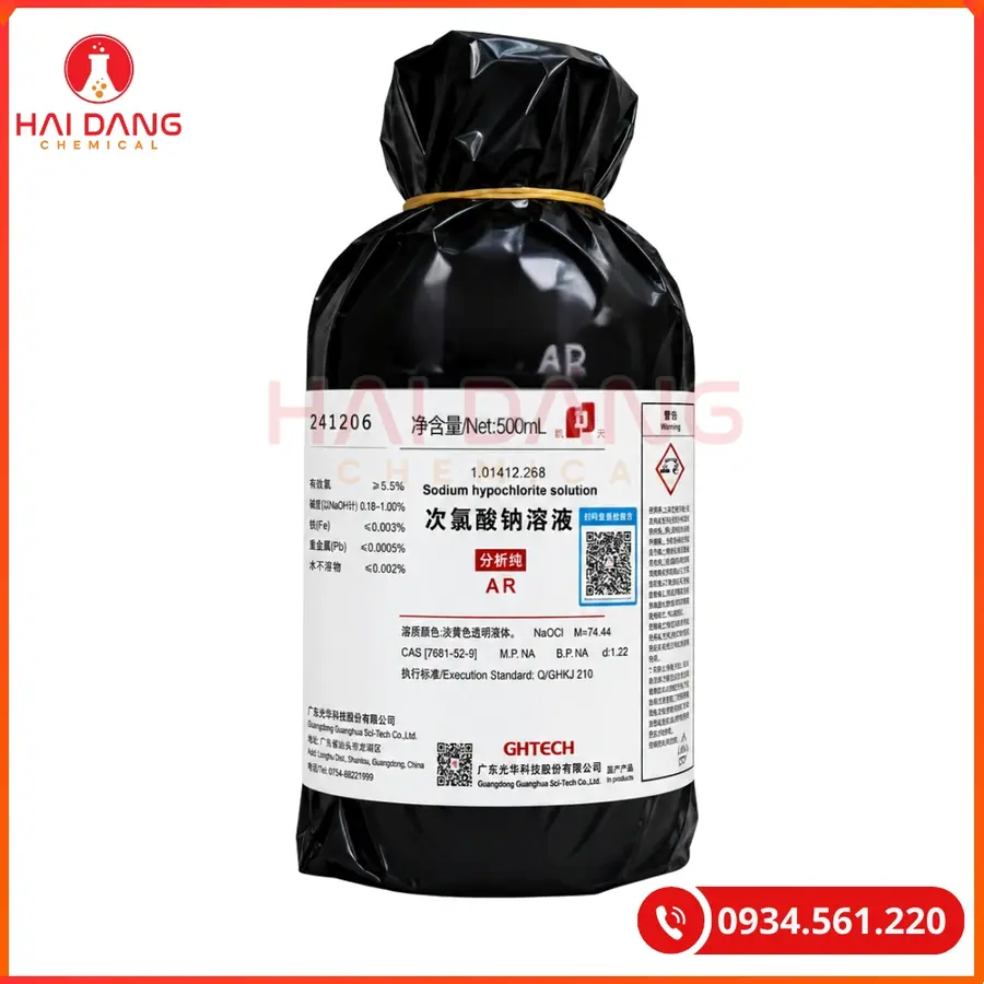 Sodium Hypochlorite Solution Ghtech 500ml Hóa Chất Thí Nghiệm | Giá Tốt Quảng Ninh