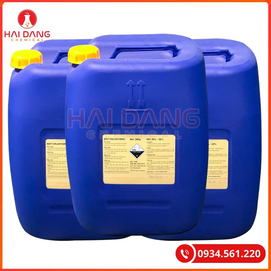 Axit Clohidric HCL 32%-35% Việt Nam Can 30Kg Xử Lý Nước | Giá Tốt Quảng Ninh