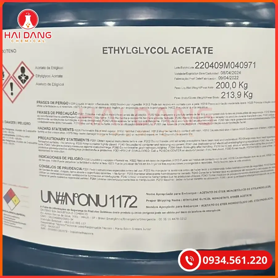 Ethylglycol Acetate Ấn Độ 190kg/Phuy Dung Môi Công Nghiệp | Giá Tốt Quảng Ninh