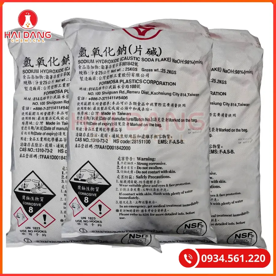 Xút Vảy Sodium Hydroxide NaOH 99% Đài Loan 25kg Bao | Giá Tốt Quảng Ninh