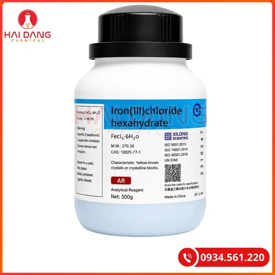 Iron III Chloride Hexahydrate ≥99% Ghtech 500g Hóa Chất Thí Nghiệm | Giá Tốt Quảng Ninh