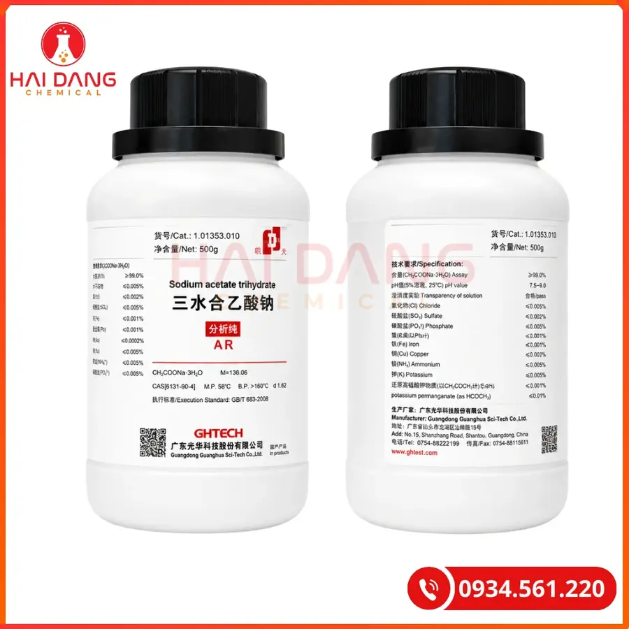 Sodium Acetate Trihydrate Ghtech 500g Hóa Chất Thí Nghiệm | Giá Tốt Quảng Ninh