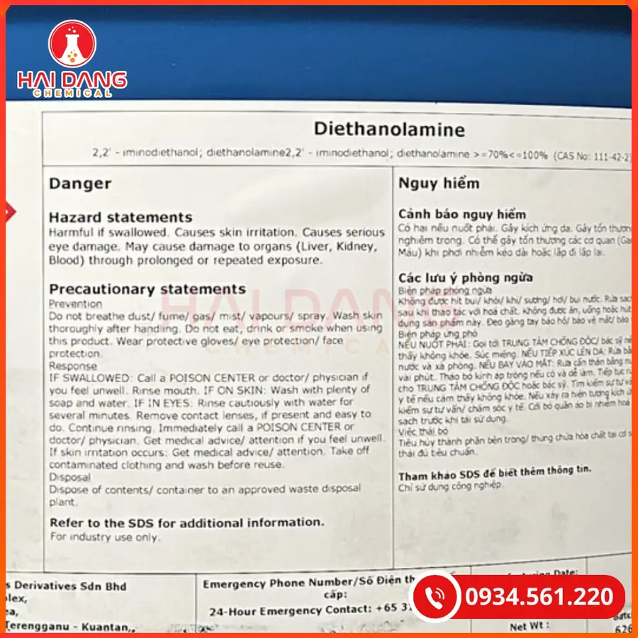 Diethanolamine (DEA) Malaysia 228kg/Phuy Dung Môi Công Nghiệp | Giá Tốt Quảng Ninh