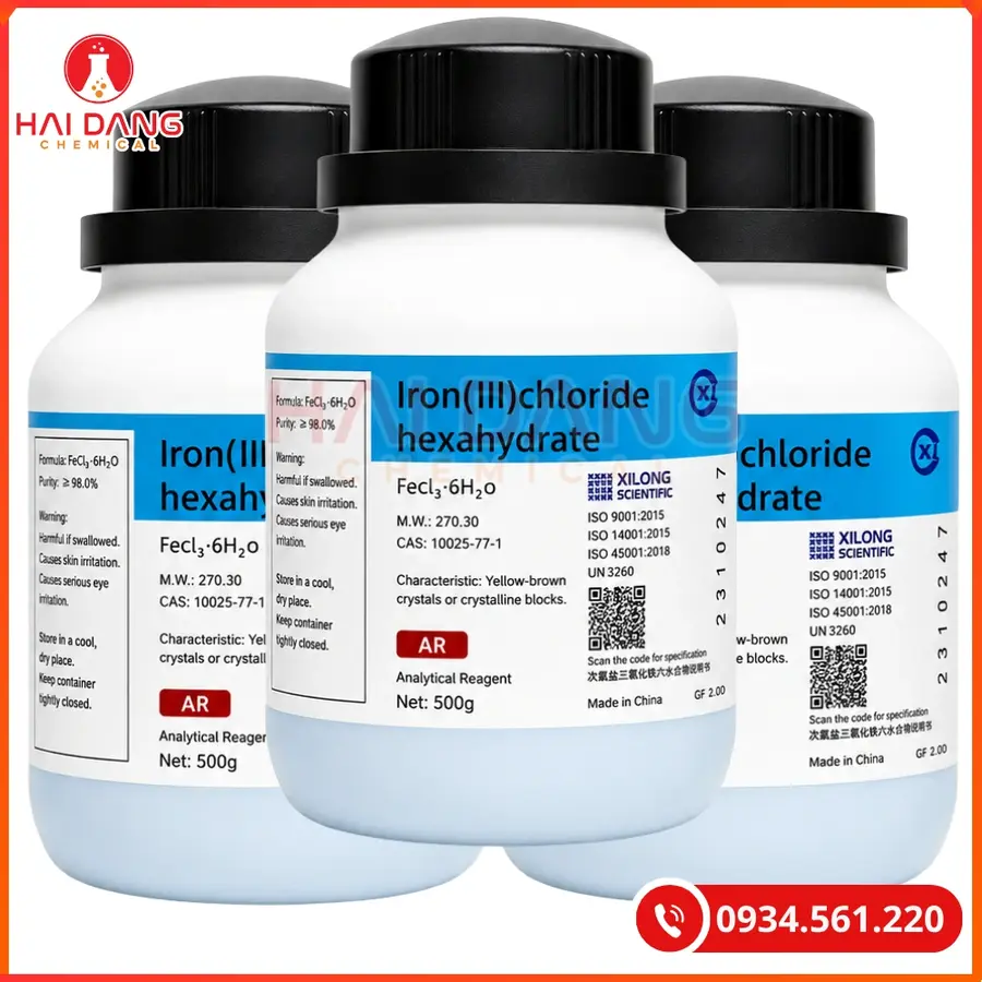 Iron III Chloride Hexahydrate ≥99% Ghtech 500g Hóa Chất Thí Nghiệm | Giá Tốt Quảng Ninh