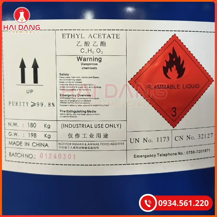 Ethyl Acetate (EA) Trung Quốc 180kg/Phuy Dung Môi Công Nghiệp | Giá Tốt Quảng Ninh