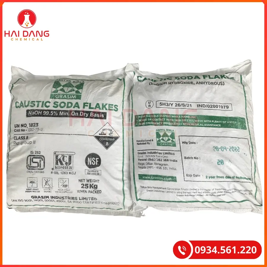 Xút Vảy Sodium Hydroxide NaOH 99% Ấn Độ 25kg Bao | Giá Tốt Quảng Ninh