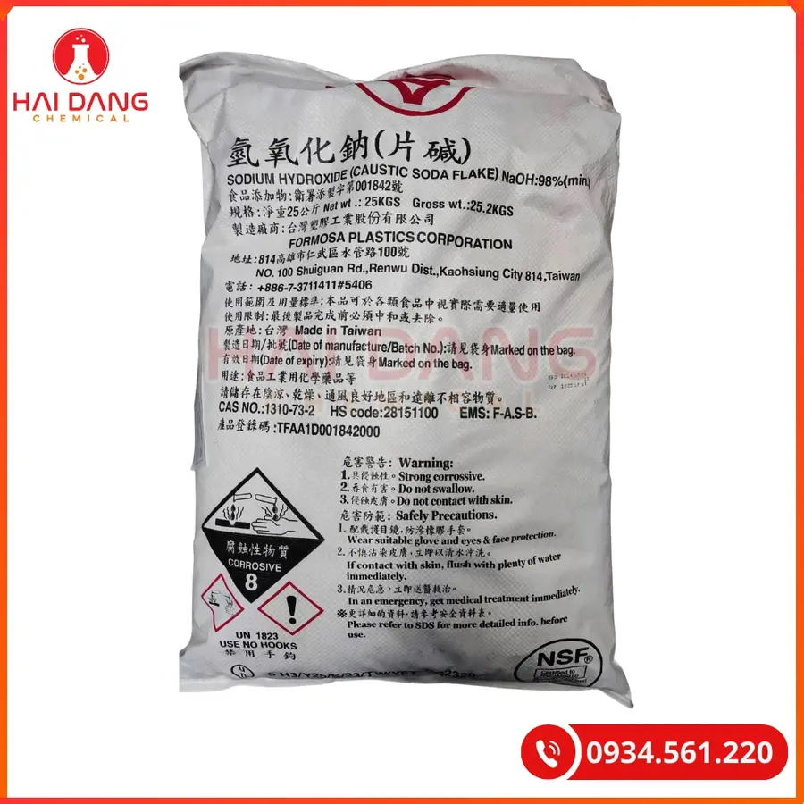 Xút Vảy Sodium Hydroxide NaOH 99% Đài Loan 25kg Bao | Giá Tốt Quảng Ninh